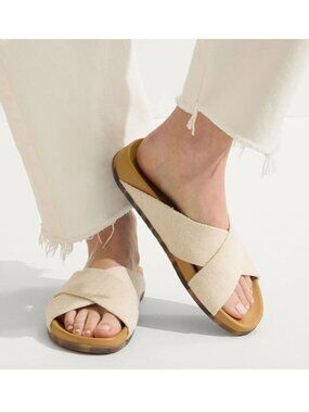 ROTHY'S The Weekend Slide Flat SANDALS Size 12 Oat Cream Hemp Blend Knit NEW